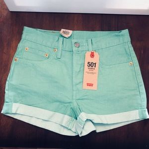 Levi’s 501 Pastel Green Mid Rise Button Fly Shorts